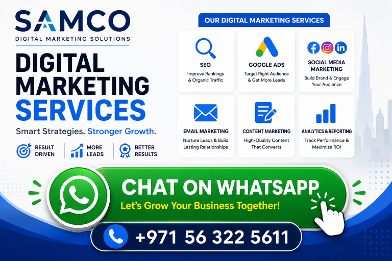 Digital Marketing Services 15 August 15th, 2026 Digital Marketing Services Dubai - SAMCO SEO, Google Ads and social media marketing